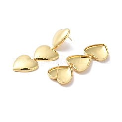 Long-Lasting Plated Brass Triple Heart Long Dangle Stud Earrings for Women&nbsp;EJEW-K093-28G