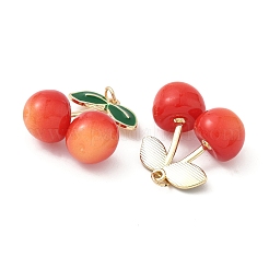 Alloy Green Enamel & Resin Cherry Pendants&nbsp;PALLOY-S055-01G-A