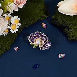 Flower Zinc Alloy Enamel Rhinestone Brooches&nbsp;JEWB-WH0001-53G-01
