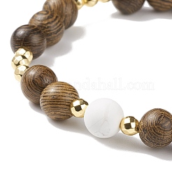 3Pcs 3 Style Natural Wenge Wood & Lava Rock & Synthetic Howlite Stretch Bracelets Set&nbsp;BJEW-JB08508