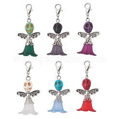 6Pcs 6 Colors Transparent Acrylic & Dyed Synthetic Turquoise Halloween Skull Angel Pendant Decorations&nbsp;HJEW-JM03903