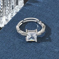 Brass & Clear Cubic Zirconia Finger Rings&nbsp;CU-CBA7E55-09P