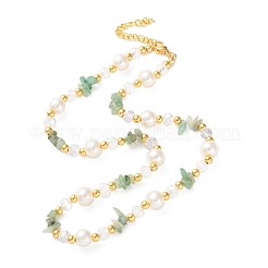 Mixed Gemstone/Glass/Shell Chip & Imitation Pearl & Brass Beaded Necklaces for Women&nbsp;NJEW-S107-01A