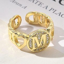 Brass Micro Pave Clear Cubic Zirconia Open Cuff Rings for Women&nbsp;RJEW-K289-02G-M