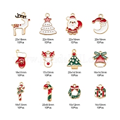 120Pcs 12 Style Light Gold Christmas Theme Alloy Enamel Pendants&nbsp;ENAM-LS0001-55