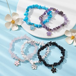 Alloy Enamel Flower Charm Bracelet with Synthetic & Nature Mixed Stone Chips Chains&nbsp;BJEW-JB09654