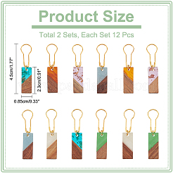 Rectangle Resin & Walnut Wood Charms Locking Stitch Markers&nbsp;HJEW-PH01563