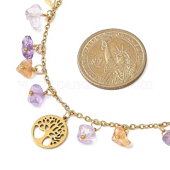 304 Stainless Steel Tree of Life and Nuggets Natural Ametrine Pendant Bib Necklaces for Women&nbsp;NJEW-JN05665