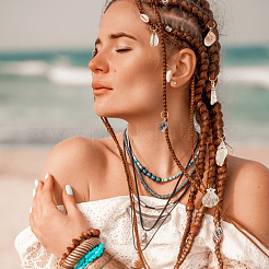 20Pcs 20 Styles Electroplate Natural Shell Braiding Hair Pendants Decoration Clips&nbsp;OHAR-GA00001