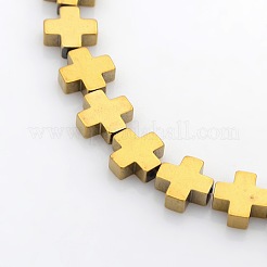 Greek Cross Electroplate Non-magnetic Synthetic Hematite Beads Strands&nbsp;X-G-P046-06E