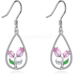 Alloy Enamel Teardrop & Tulip Dangle Earrings&nbsp;WG1F9CE-01
