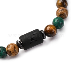 12 Constellations Natural Tiger Eye & Picture Jasper & Agate & Black Onyx Round Beaded Stretch Bracelets for Men Women&nbsp;WGB9E7C-11
