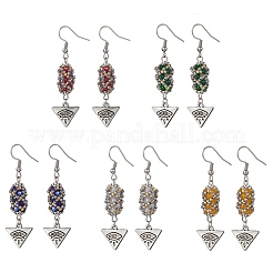 Electroplated Glass & TOHO Round Seed Beaded Alloy Triangle Eye Dangle Earrings&nbsp;EJEW-MZ00635