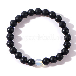 Adjustable Natural Black Obsidian & Glass Round Beads Stretch Bracelets for Men&nbsp;XI4264-1