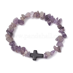 Natural Amethyst Chips Stretch Bracelets for Women Men&nbsp;BJEW-JB11341-08