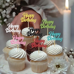 Paper & Glitter Sequins Cake Toppers with Bamboo Stick&nbsp;DIY-WH20087-002