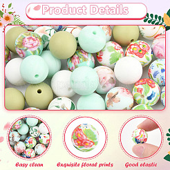 40Pcs 5 Style Printed Round Silicone Focal Beads&nbsp;SIL-YW0001-65