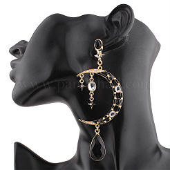 Moon with Teardrop Alloy Rhinestone Dangle Stud Earrings&nbsp;FS-WG3EB84-01