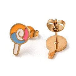 Ion Plating(IP) 304 Stainless Steel Stud Earrings with Colorful Enamel&nbsp;EJEW-Q783-04G