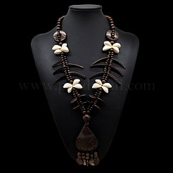 Boho Coconut & Wood & Natural Shell Handmade Ethnic Pendant Long Tassel Beaded Necklaces for Beach Vacation&nbsp;WG0A164-03
