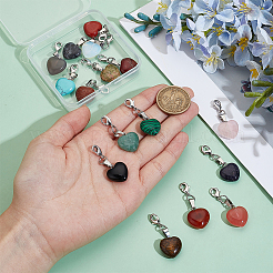 16Pcs Natural & Synthetic Gemstone Heart Pendant Decorations&nbsp;HJEW-PH02374
