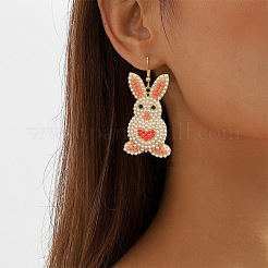 Easter Zinc Alloy & Plastic Imitation Pearl Rabbit Dangle Earrings&nbsp;FS-WG041E6-01