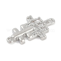 Brass Clear Cubic Zirconia Cross Connector Charms&nbsp;KK-Q028-33P
