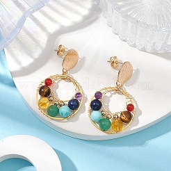 7 Chakra Round Gemstone Dangle Earrings&nbsp;EJEW-TA00508