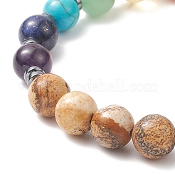 Chakra Theme Gemstone & Synthetic Hematite Beaded Stretch Bracelets for Women&nbsp;BJEW-JB09277