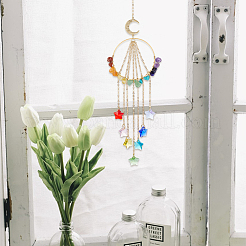 Chakra Natural & Synthetic Gemstone Chips & Brass Ring Hanging Suncatchers&nbsp;HJEW-BM00074