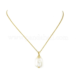 Natural Baroque Keshi Pearl Rectangle Pendant 304 Stainless Steel Cable Chain Necklaces for Women&nbsp;NJEW-JN06115