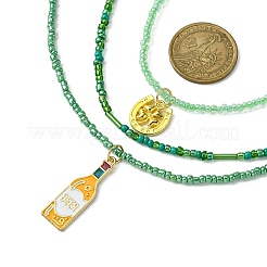 3Pcs 3 Style Alloy Enamel Pendant Necklaces Set with Glass Seed Beaded Chains&nbsp;NJEW-JN04456