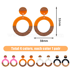 3 Pairs 3 Colors Resin & Wooden Donut Dangle Stud Earrings with 316 Surgical Stainless Steel Pins&nbsp;EJEW-FI0002-47