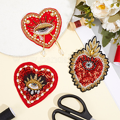 3Pcs 3 Styles Heart with Eye Polyester Sew on Patches&nbsp;DIY-GF0013-24