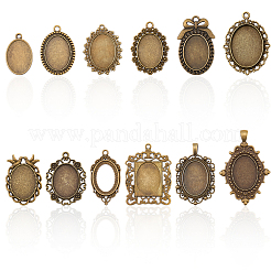 12Pcs 12 Styles Tibetan Style Zinc Alloy Pendant Cabochon Settings&nbsp;TIBEP-SC0003-49