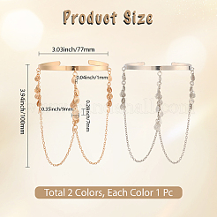 2Pcs 2 Colors Bohemia Style Tassel Alloy Upper Arm Open Cuff Bangles for Women&nbsp;BJEW-CY0001-03A