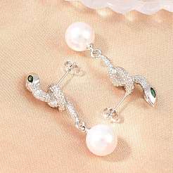 Snake Brass Micro Pave Cubic Zirconia Stud Earrings&nbsp;EJEW-K249-13P