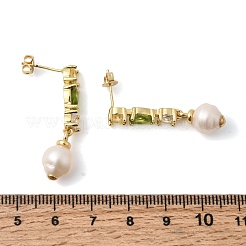 Round Brass Micro Pave Cubic Zirconia Dangle Stud Earrings&nbsp;EJEW-L311-01G-02