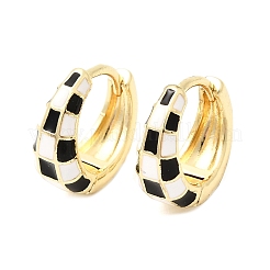 Tartan Pattern Brass Enamel Hoop Earrings for Women&nbsp;EJEW-G460-01G