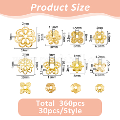 360Pcs 12 Styles 304 Stainless Steel Alloy & Brass Bead Caps&nbsp;FIND-HS0001-90
