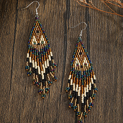 Handmade Glass Seed Beads Rhombus Tassel Dangle Earrings&nbsp;UB6333