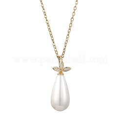 White Teardrop Shell Pearl Pendant 304 Stainless Steel Cable Chain Necklaces for Women&nbsp;NJEW-JN05968