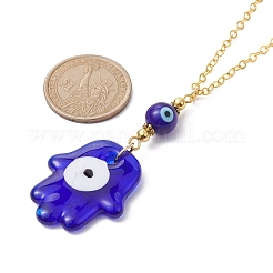 Transparent Handmade Lampwork Religion Hamsa Hand Pendant Necklaces&nbsp;NJEW-JN04503-02