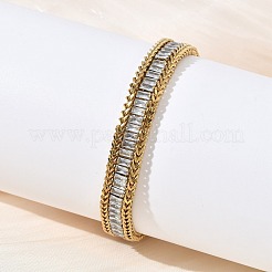 304 Stainless Steel & Glass Wheat Chain Double Layers Bracelets for Women&nbsp;BJEW-F540-08G-01