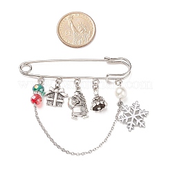Christmas Gift Box & Snowflake & Santa Claus Charms Alloy Safety Pin Brooch&nbsp;JEWB-TA00001