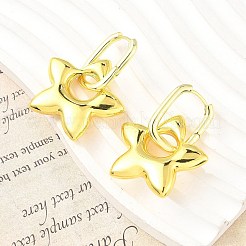 Star Brass Hoop Earrings for Women&nbsp;EJEW-U057-06C-01G