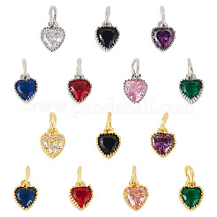 14Pcs 14 Colors Brass Pave Cubic Zirconia Pendants&nbsp;KK-TA0002-08