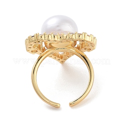 Heart Brass Micro Pave Clear Cubic Zirconia Open Cuff Ring for Women&nbsp;RJEW-C102-03G