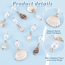 8Pcs 4 Styles Natural Spiral Shell Pendants and ABS Plastic Imitation Pearl Beads&nbsp;PALLOY-PH01748