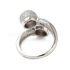 Round Brass Micro Pave Clear Cubic Zirconia Open Cuff Rings for Women&nbsp;RJEW-A046-10P